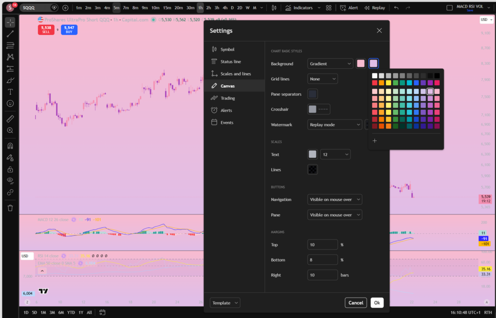 change the colour scheme on trading view