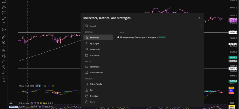 How to add the MACD indicator in Trading View